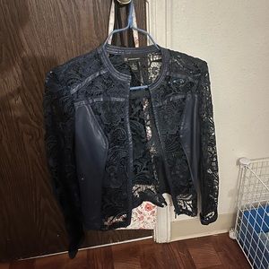 Blue lace faux leather jacket